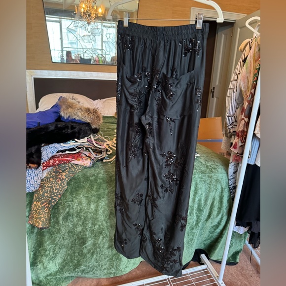 Zara Beaded Black Silk Pants Small - Picture 2 of 2